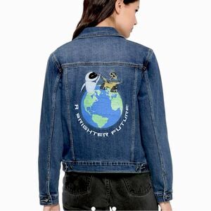 Disney Pixar WALL-E Womens Recycled Embroidered Denim Jacket - Earth Day Sz S
